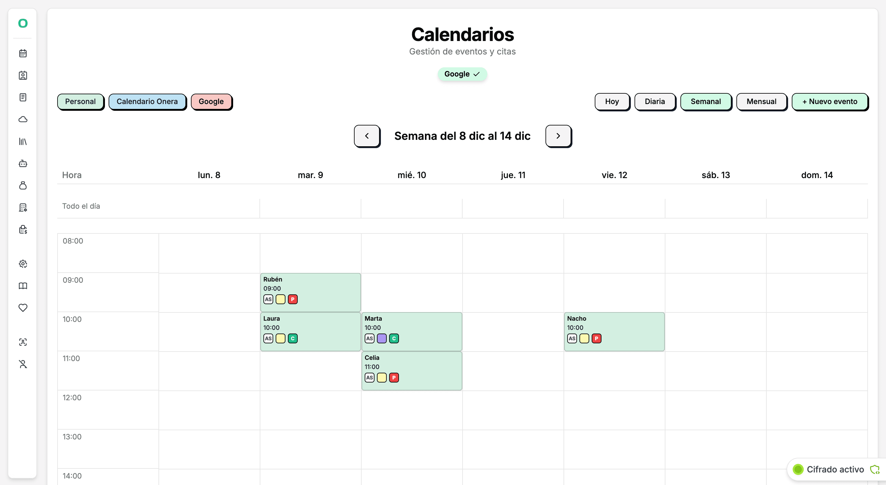Agenda para psicólogas en Onera