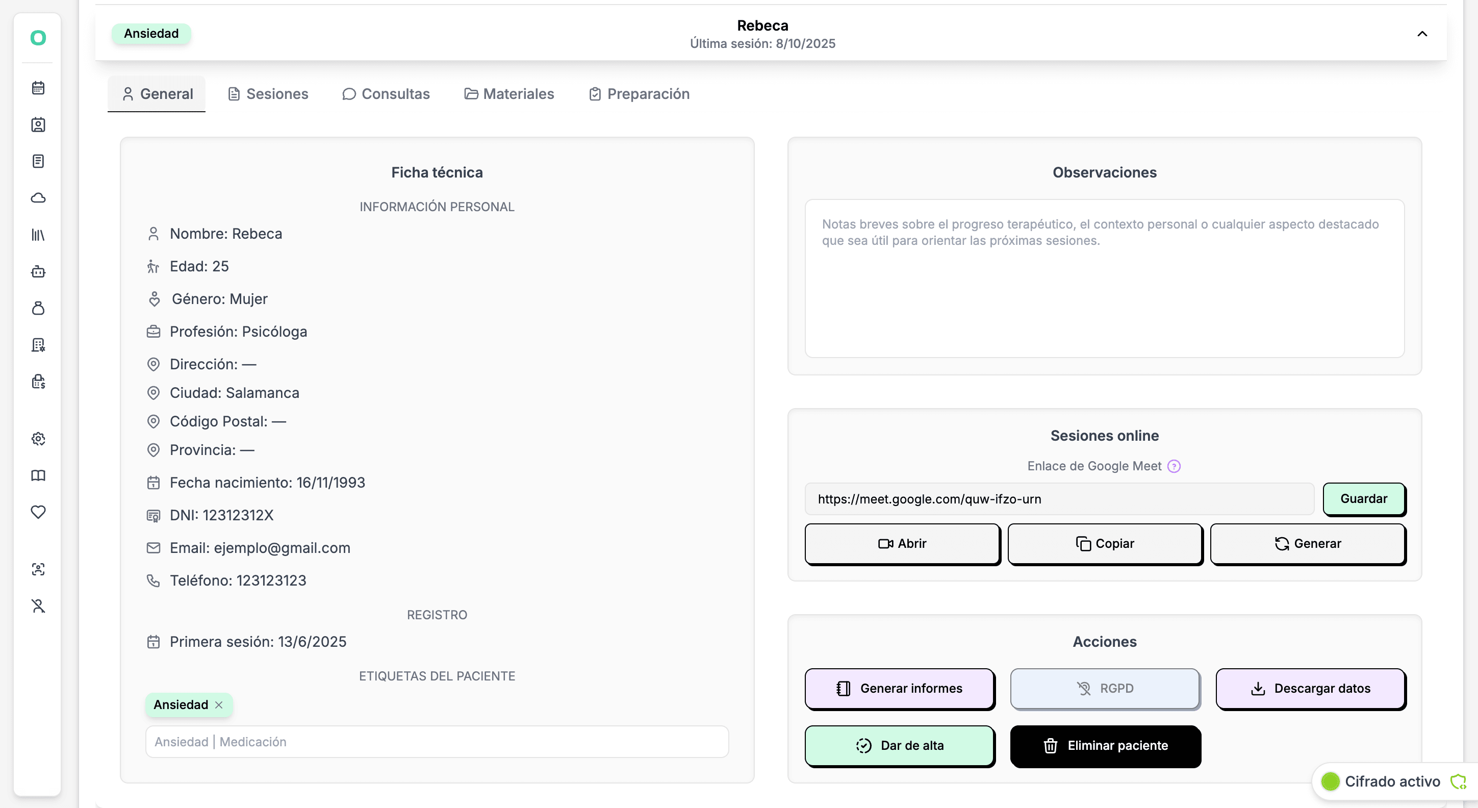 Gestión de pacientes para psicólogas — Onera