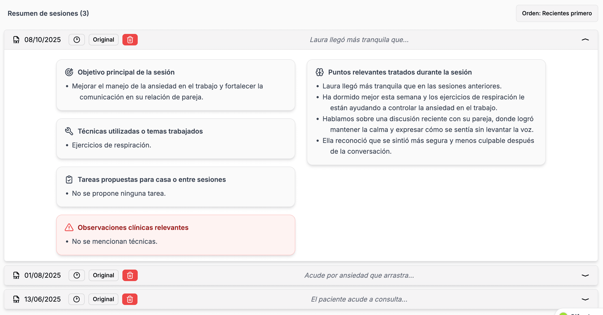 Historia clínica online para psicólogas — Onera