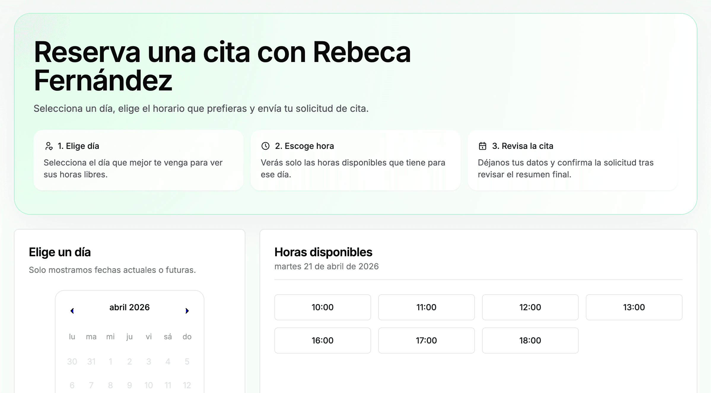 Agenda pública para psicólogas en Onera