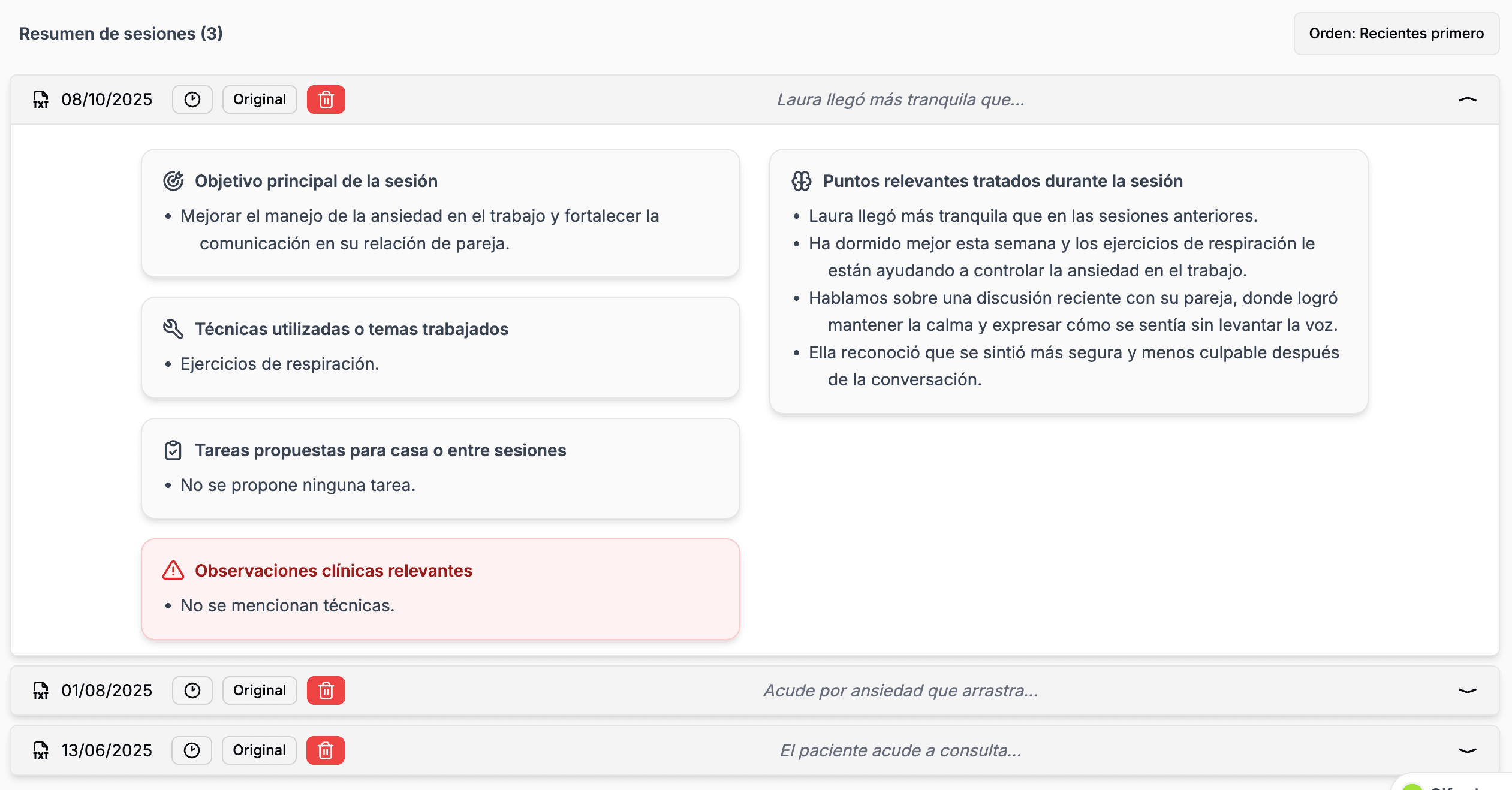 Historia clínica online para psicólogas — Onera
